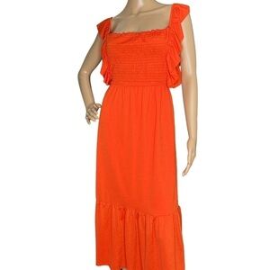 Zara smocked midi dress orange NWT small